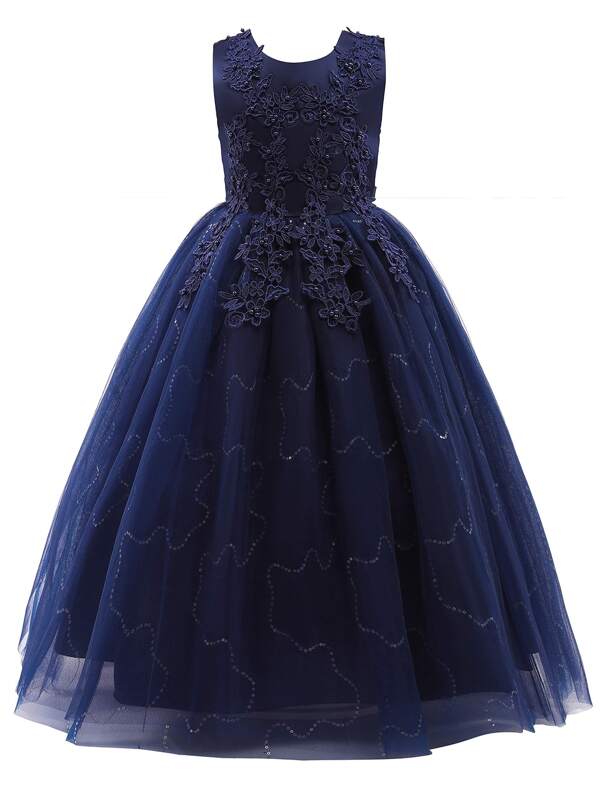 Tween girl embroidery mesh overlay gown dress shein usa
