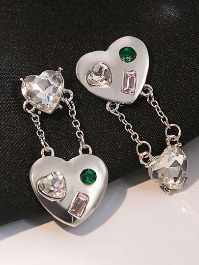 1pair Fashion Zinc Alloy Cubic Zirconia Decor Heart Drop Earrings For Women For Daily Decoration