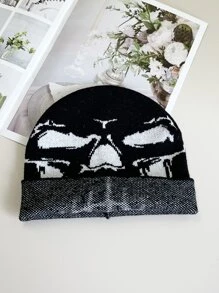 Mũ len họa tiết đầu lâu - Đen và trắng - Xem 4