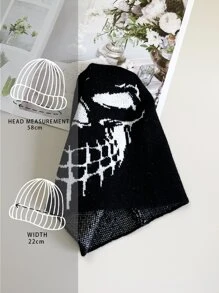 Mũ len họa tiết đầu lâu - Đen và trắng - Xem 6