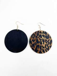1 Pair Women Fashion Exaggerated Plus Size Leopard Print Wooden Pendant Earrings