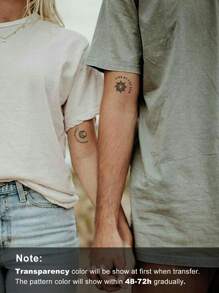 紋身貼紙,1張日月圖案一次性紋身適合女士,紋身貼紙成年人,逼真紋身貼太陽,月亮,適合女士和女孩 - 黑色 - 查看 3