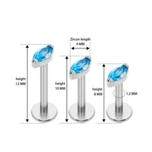 1 Phong Cách Mới G23 Titan Đính Đá Cubic Zirconia Tragus Bông Tai Thời Trang Mũi Nhẫn, Thân Trang Sức Khuyên - Bạc - Xem 2