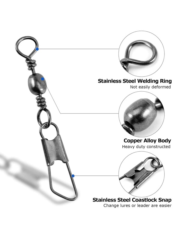 175pcs Barrel Swivels With Safety Snap Fishing Gear Equipment Swivels
