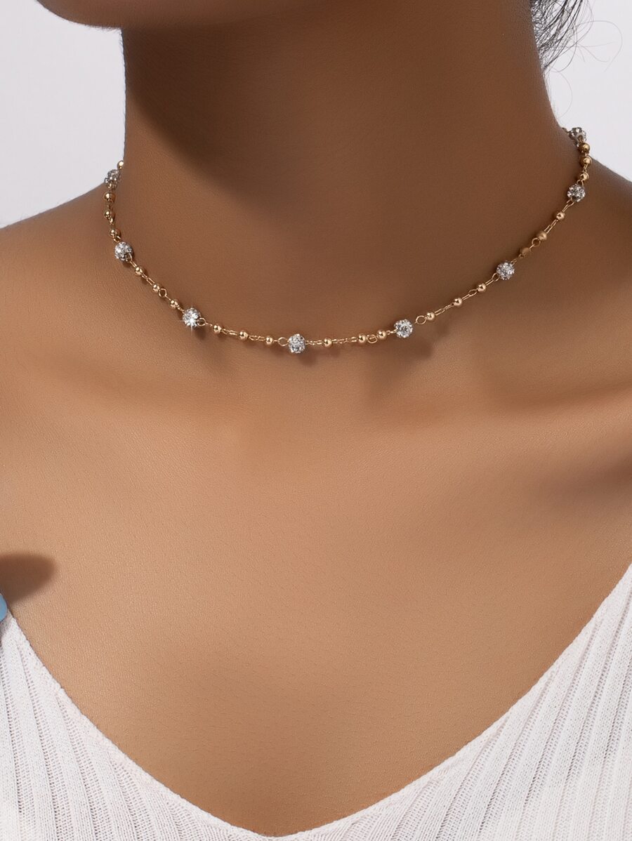 1pc Delicate Rhinestone Decor Necklace, Fashionable And Versatile - Yellow Gold - View 1