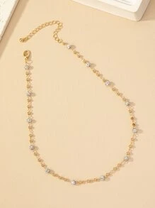 1pc Delicate Rhinestone Decor Necklace, Fashionable And Versatile - Yellow Gold - View 4