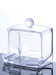 1个带盖塑料棉签收纳盒，现代透明棉签收纳盒，适用于家庭浴室配件 - 無色 - 查看 4