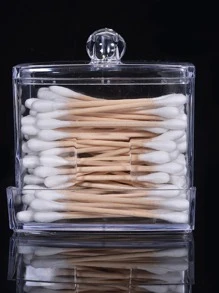 1个带盖塑料棉签收纳盒，现代透明棉签收纳盒，适用于家庭浴室配件 - 無色 - 查看 3