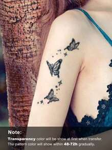 Pegatina de tatuaje, 1 hoja de tatuajes temporales con estampado de mariposa para mujeres, pegatinas de tatuaje para adultos, tatuaje realista de mariposa para mujeres y niñas - Negro - Ver 3