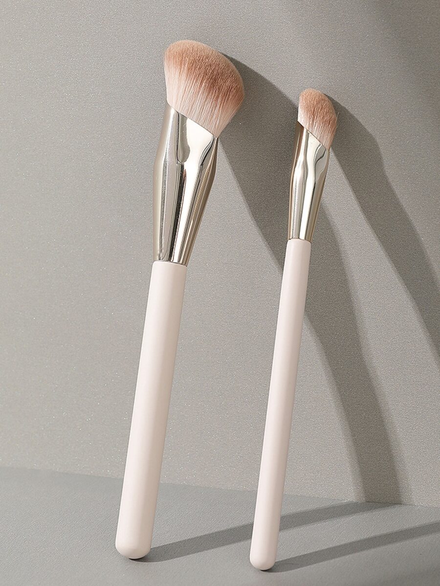 Schwarze Make-up-Pinsel Mit Holzgriff – Set Mit Großem Fächerpinsel & Puder-Foundation-Pinsel, Für Flüssige Und Pudrige Kosmetika