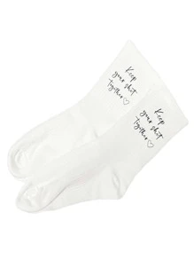 1pc Heart & Slogan Graphic Socks, Modern Fabric Socks For Gift - White - View 3
