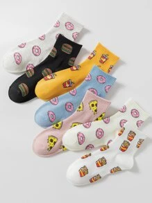 7pairs Donut Pattern Crew Socks - Multicolor - View 2