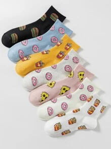 7pairs Donut Pattern Crew Socks - Multicolor - View 1
