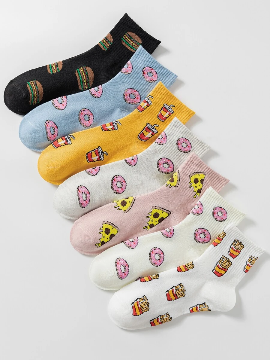 7pairs Donut Pattern Crew Socks - Multicolor - View 1
