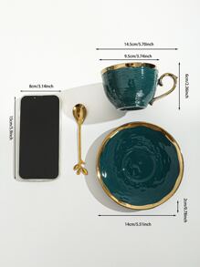 1入組杯子和碟子套裝陶瓷簡約風格咖啡杯 - 藍色 - 查看 2