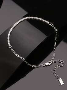 ORSA JEWELS 1PC Genuine 925 Sterling Silver Half Tennis Bracelet Hand Chain 4A Grade Cubic Zirconia Gorgeous Women Jewelry Best Gift For Birthday - Silver - View 2