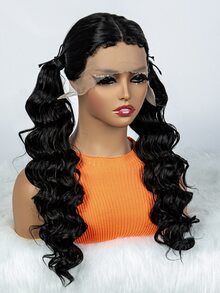 13 X 4 X 1 T-Part Lace Long Curly Synthetic Wig - Black - View 6