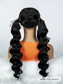 13 X 4 X 1 T-Part Lace Long Curly Synthetic Wig - Black - View 3