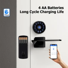 Tropernic 1pc Aluminum Alloy Smart Door Lock, Modern Black Lock For Home - Black - View 8