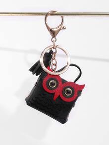 1入組時尚創意貓頭鷹設計皮夾鑰匙圈,精美收納迷你包吊墜鑰匙鏈裝飾用品 - 黑色 - 查看 1