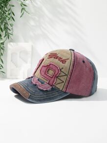 1pc Unisex Maroon Baseball Cap, Sun Protection Hat, Truck Driver's Hat With Colorblock, Embroidery, Vintage Number, Lightweight & Adjustable Size'