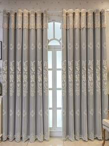 1pc Modern European Style Luxury Embroidered Window Curtain For Countryside Decoration - Multicolor - View 2