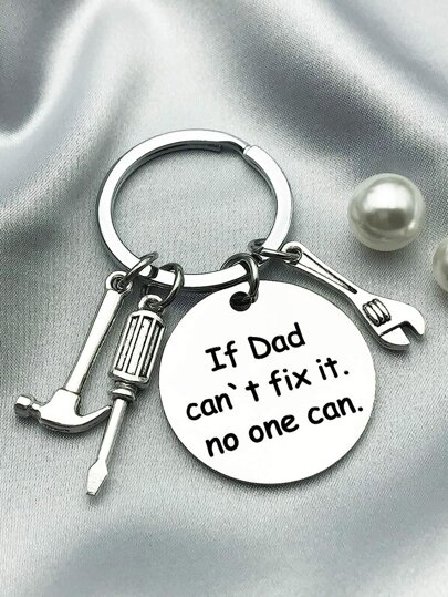 Street 1pc Stainless Steel Letter If Dad Can't Fix It No One Can Keychain Key Ring Chain For Father's Day Birthday Gift Silver Color Car Accessories Bag Charm School Cute Goth Y2k