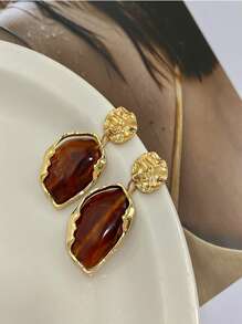 1pair Alloy Coffee-Color Pendant Earrings, Daily And Gift For Women - Coffee Brown - View 3