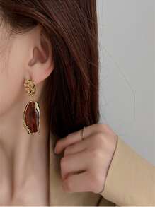 1pair Alloy Coffee-Color Pendant Earrings, Daily And Gift For Women - Coffee Brown - View 2
