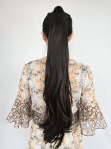 長款卷馬尾合成纖維接髮 - 棕色 - 查看 2