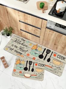 1pc Household Kitchen Mat, Enrich Kitchen Life, Tableware Printing, Anti-Slip Hallway Balcony Carpet, Laundry Floor Mat, Entrance Doormat, Household Carpet Long
