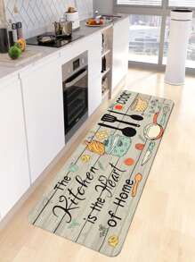 1pc Household Kitchen Mat, Enrich Kitchen Life, Tableware Printing, Anti-Slip Hallway Balcony Carpet, Laundry Floor Mat, Entrance Doormat, Household Carpet Long