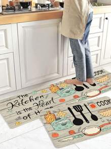 1pc Household Kitchen Mat, Enrich Kitchen Life, Tableware Printing, Anti-Slip Hallway Balcony Carpet, Laundry Floor Mat, Entrance Doormat, Household Carpet Long