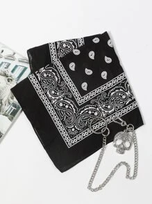 con patrón de paisley Pañuelo adorno con diseño de cráneo Cadena para pantalón - Negro - Ver 2