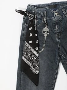 con patrón de paisley Pañuelo adorno con diseño de cráneo Cadena para pantalón - Negro - Ver 1