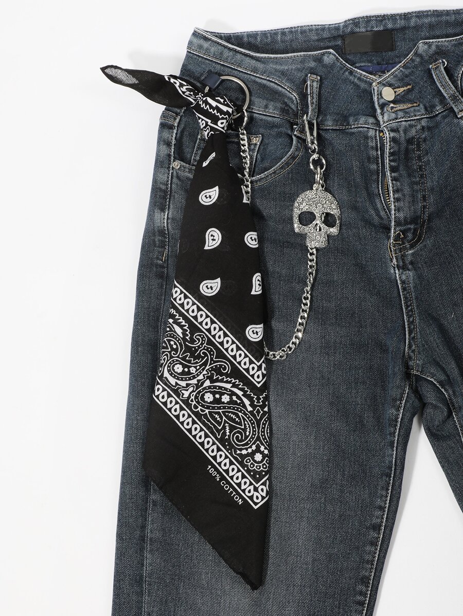 con patrón de paisley Pañuelo adorno con diseño de cráneo Cadena para pantalón - Negro - Ver 1