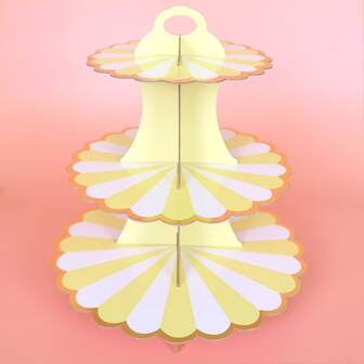 紙蛋糕生日派對多層金箔花邊三層下午茶甜品架裝飾