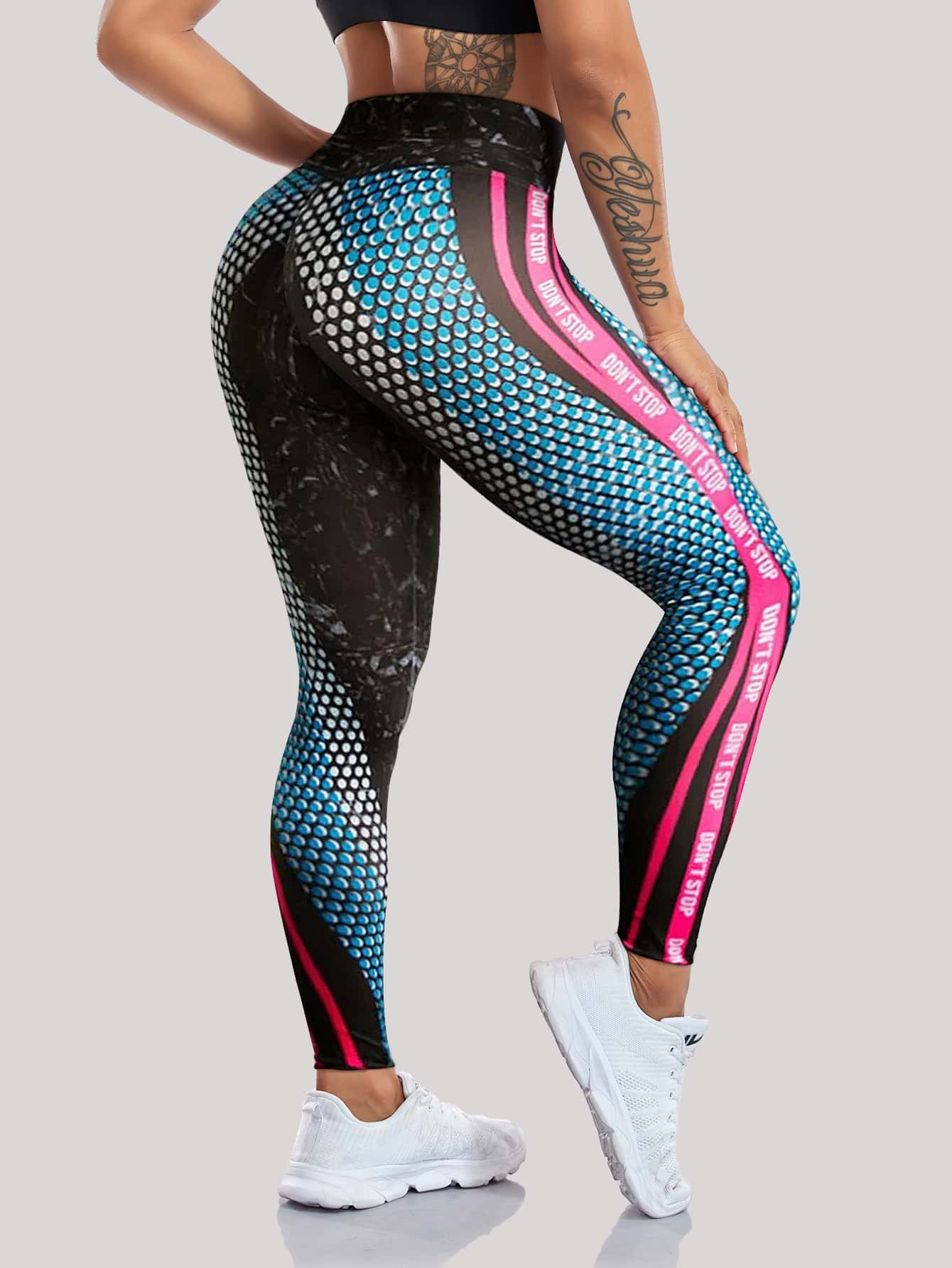 High Waist Digital Print Sports Leggings - Màu xanh lam - Xem 1