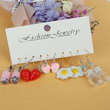 AIDSOTOU 5對可愛怪異有趣女式耳環獨特時髦酷耳環蘑菇瓶草莓雞蛋有趣美學吊墜耳環適合青少年女孩多件裝 - 彩色 - 查看 2