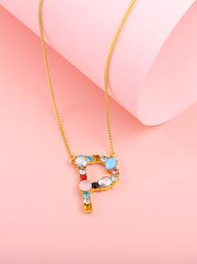 Rhinestone Decor Letter Charm Necklace - Multicolor - View 1
