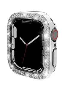 1入組女用白色 和 銀色雙排閃亮水鑽鏤空手錶保護殼兼容 Apple Watch 40/44/41/45 毫米兼容 Apple Watch 系列 9/8/7/Se/6/5/4/3 Apple Watch 配件一款滿足您時尚與保護多種需求手錶保護套 - 彩色 - 查看 1