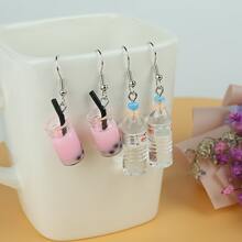 AIDSOTOU 5對可愛怪異有趣女式耳環獨特時髦酷耳環蘑菇瓶草莓雞蛋有趣美學吊墜耳環適合青少年女孩多件裝 - 彩色 - 查看 4