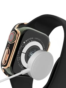 1 Women's Black+Rose Gold Dual Color Double Row Rhinestone Hollowed Out Fashionable Watch Case Compatible With Apple Watch 40/44/41/45Mm Anti Drop Case Compatible With 9/Ultra/8/7/Se/6/5/4 Compatible With Apple Watch Accessories - Multicolor - View 2