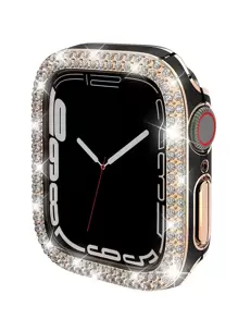 1 Women's Black+Rose Gold Dual Color Double Row Rhinestone Hollowed Out Fashionable Watch Case Compatible With Apple Watch 40/44/41/45Mm Anti Drop Case Compatible With 9/Ultra/8/7/Se/6/5/4 Compatible With Apple Watch Accessories - Multicolor - View 1