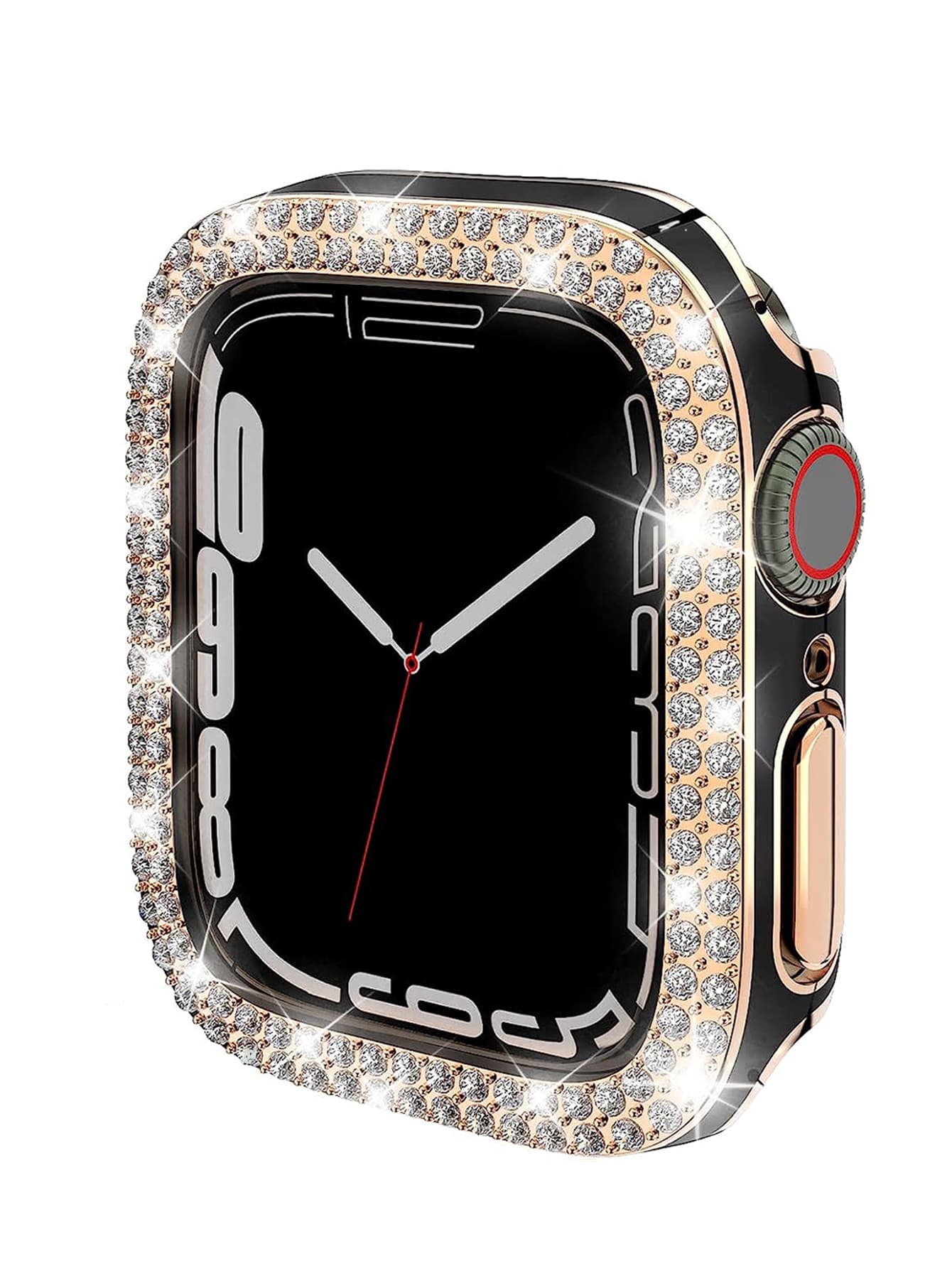 1 Women's Black+Rose Gold Dual Color Double Row Rhinestone Hollowed Out Fashionable Watch Case Compatible With Apple Watch 40/44/41/45Mm Anti Drop Case Compatible With 9/Ultra/8/7/Se/6/5/4 Compatible With Apple Watch Accessories - Multicolor - View 1
