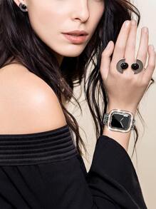 1 Women's Black+Rose Gold Dual Color Double Row Rhinestone Hollowed Out Fashionable Watch Case Compatible With Apple Watch 40/44/41/45Mm Anti Drop Case Compatible With 9/Ultra/8/7/Se/6/5/4 Compatible With Apple Watch Accessories - Multicolor - View 3