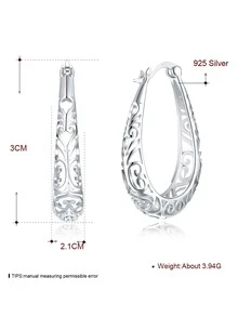 Hollow Out Sterling Silver Hoop Earrings - Silver - View 2