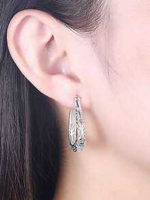 Hollow Out Sterling Silver Hoop Earrings - Silver - View 3