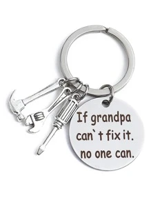 1入組不銹鋼字母如果爺爺不能修理它沒有人可以鑰匙扣鑰匙圈鏈適合父親節生日禮物銀色 - 銀色 - 查看 1