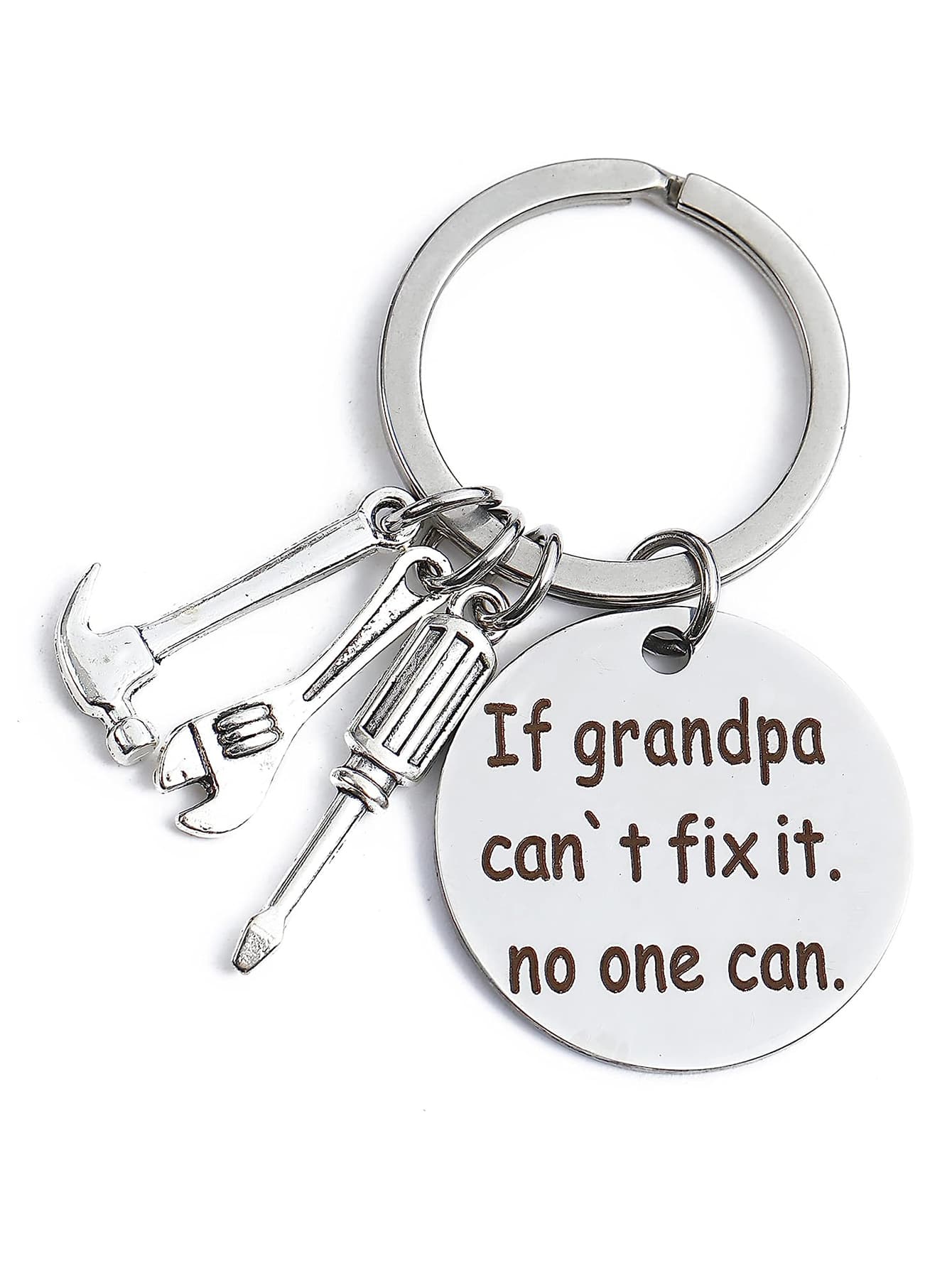 1入組不銹鋼字母如果爺爺不能修理它沒有人可以鑰匙扣鑰匙圈鏈適合父親節生日禮物銀色 - 銀色 - 查看 1
